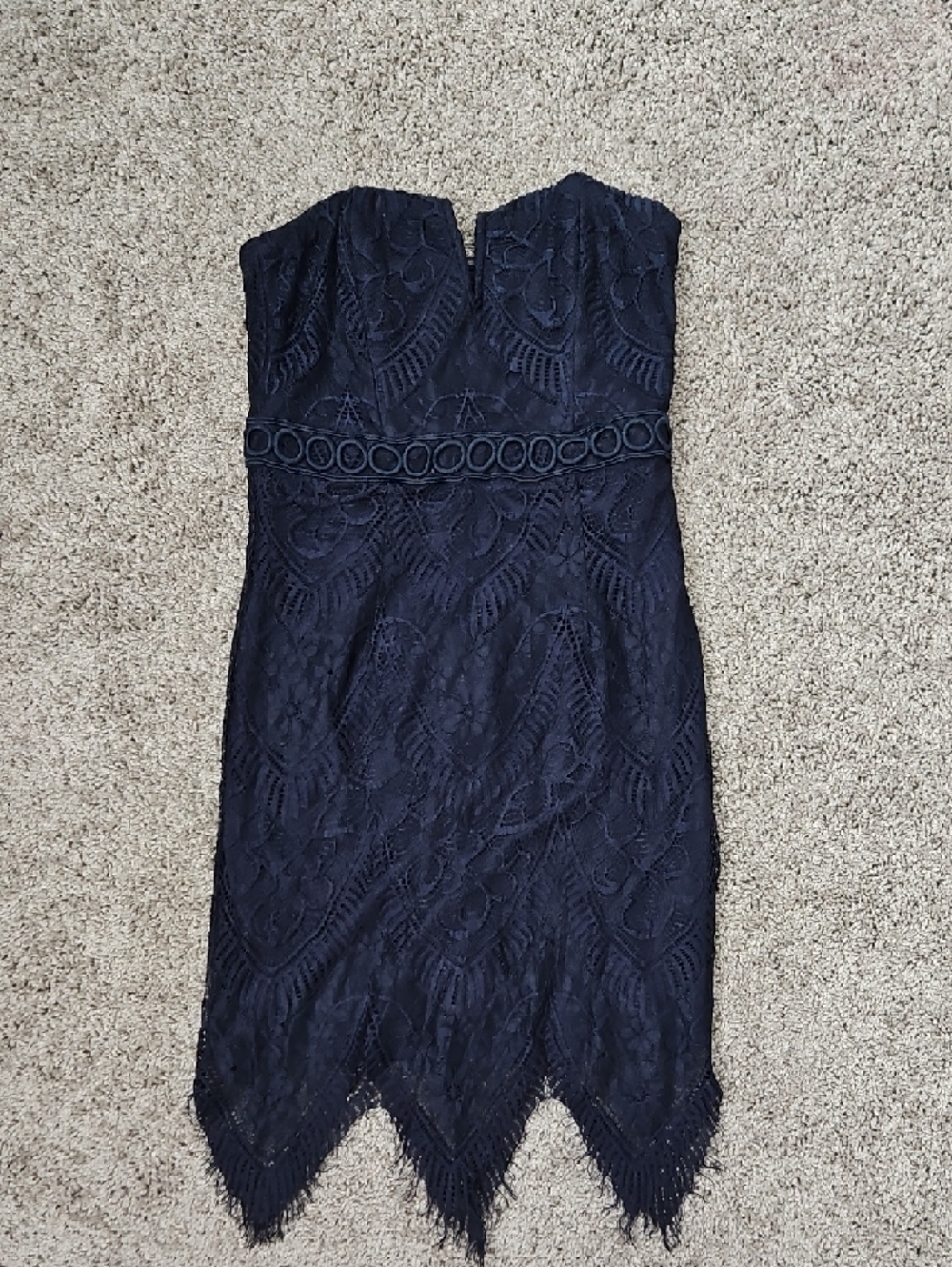 LULUS Strapless Navy Lace Bodycon Dress - Picture 3 of 4